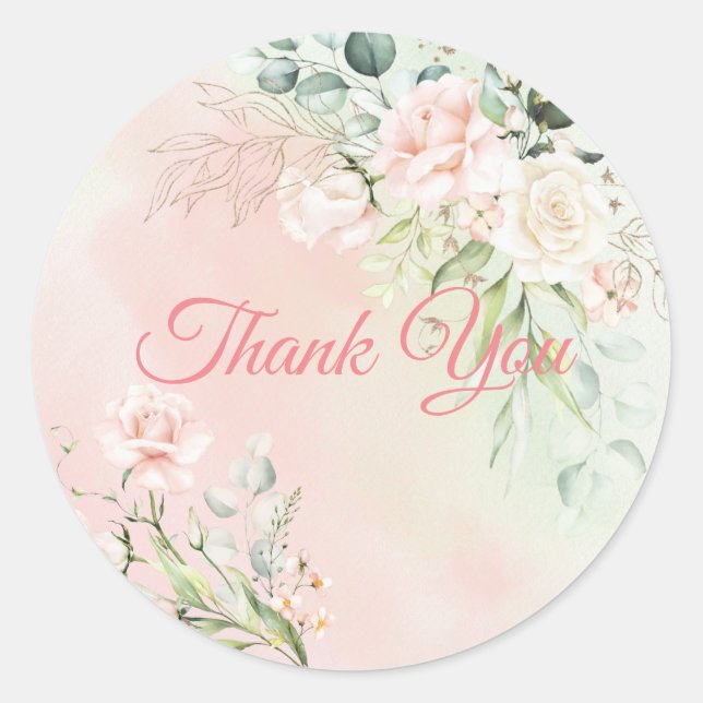 Sticker Rond Mariage Floral Mariage Élégant Pink Script (Devant)