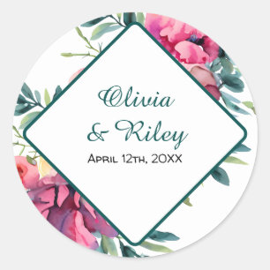 Sticker Rond Mariage floral Mauve et Bourgogne RSVP