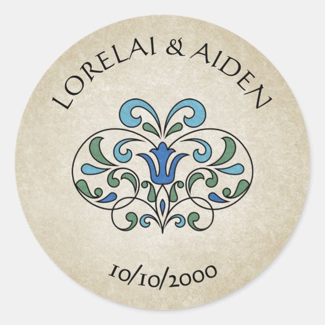Sticker Rond Mariage floral médiéval (Devant)