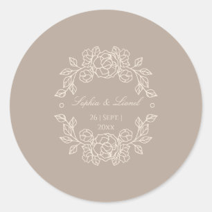 Sticker Rond Mariage floral minimaliste élégant