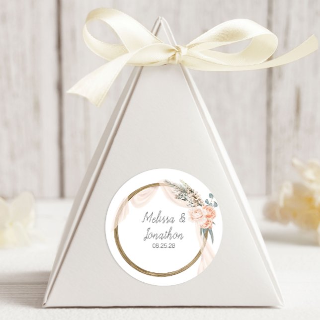 Sticker Rond Mariage floral moderne Boho rose élégant (Créateur téléchargé)