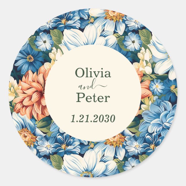 Sticker Rond Mariage Floral Moderne Pastel (Devant)