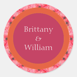 Sticker Rond Mariage floral moderne rose et orange