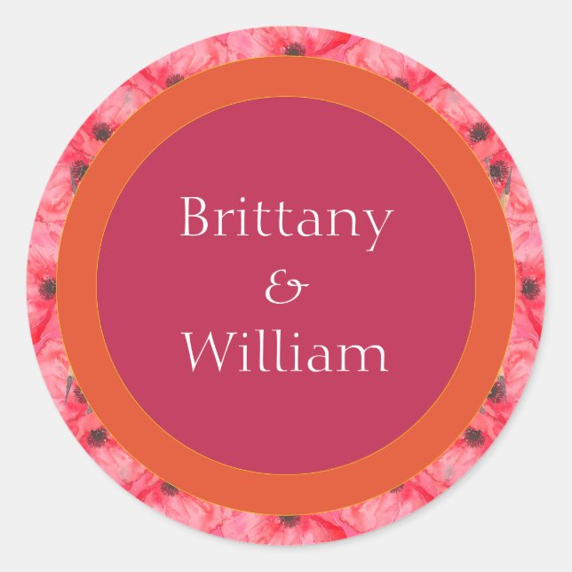 Sticker Rond Mariage floral moderne rose et orange (Devant)