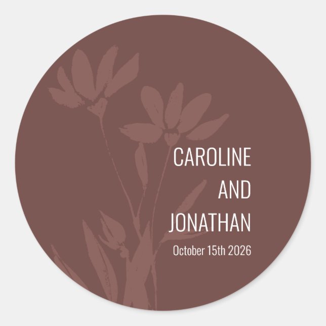 Sticker Rond Mariage Floral Moderne Silhouette Personnalisé Ter (Devant)