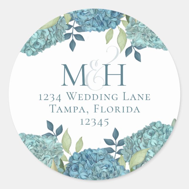Sticker Rond Mariage Floral Monogramme Adresse de retour Hydran (Devant)