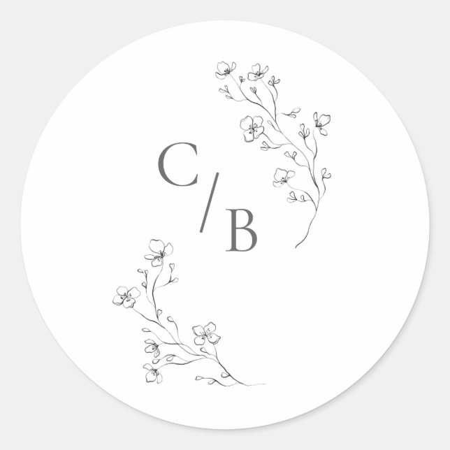 Sticker Rond Mariage floral Monogramme Boho Cherry Blossom (Devant)