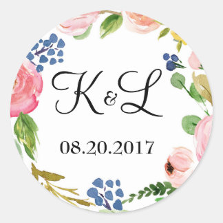Sticker rond Mariage floral Monogramme personnalis