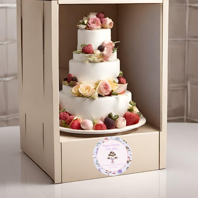 Sticker Rond Mariage floral Motif boulangerie  classique rond (A Floral Wedding Cake Bakery Sticker for your home baker needs. )