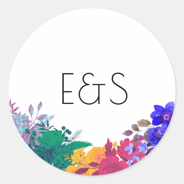 Sticker Rond Mariage Floral Multicolor Lumineux (Devant)
