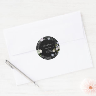 Sticker Rond Mariage floral noir et blanc