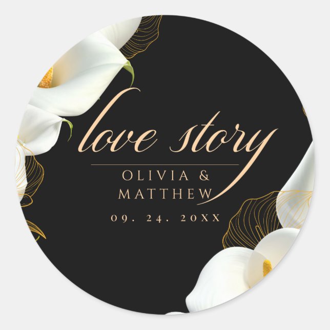 Sticker Rond Mariage Floral Noir Moderne (Devant)