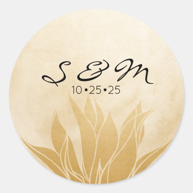 Sticker Rond Mariage Floral Or Personnalisé (Devant)