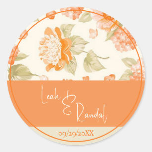 Sticker Rond Mariage Floral Orange