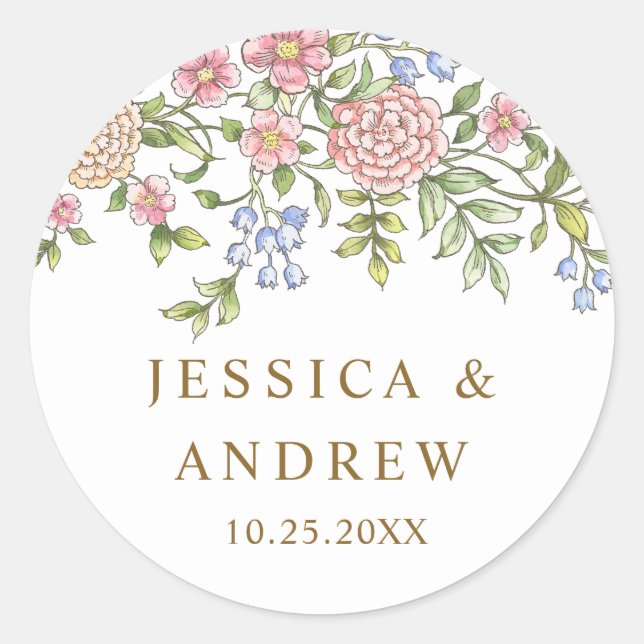 Sticker Rond Mariage floral orange Grace Pastel Blush (Devant)