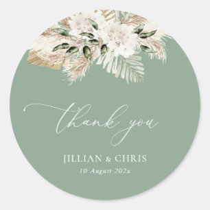 Sticker Rond Mariage floral Pampas vert Sage