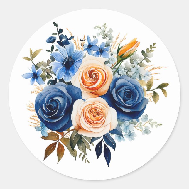 Sticker Rond Mariage floral peint bleu marine et bracelet (Devant)