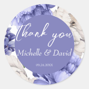 Sticker Rond Mariage Floral Peony Blanc Et Bleu
