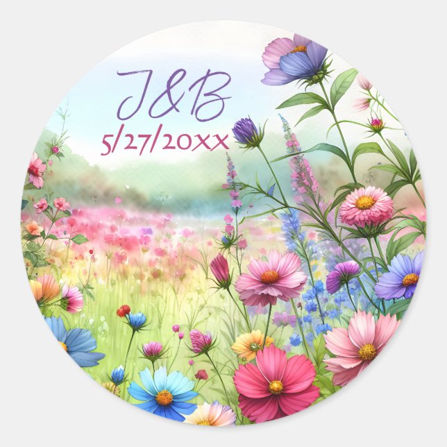 Sticker Rond Mariage floral personnalisé (Devant)