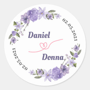 Sticker Rond Mariage floral pourpre