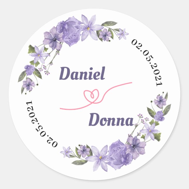 Sticker Rond Mariage floral pourpre (Devant)