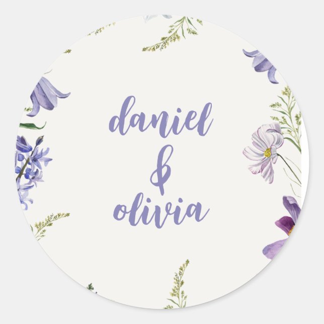 Sticker Rond Mariage floral pourpre et crème (Devant)