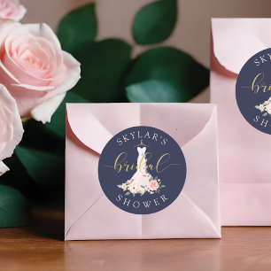 Sticker Rond Mariage floral robe Fête des mariées marine