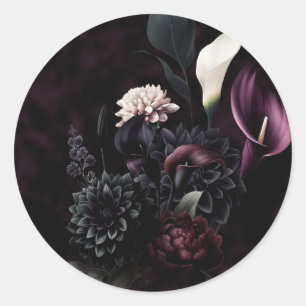 Sticker Rond Mariage floral romantique Moody foncé