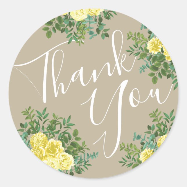 Sticker Rond Mariage floral Rose de Khaki Ecru jaune clair (Devant)