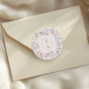 Sticker Rond Mariage floral rose et bleu