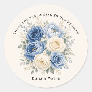Sticker Rond Mariage floral rose et crème bleu