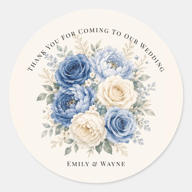 Sticker Rond Mariage floral rose et crème bleu (Devant)