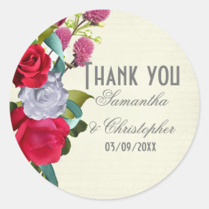 Sticker Rond Mariage floral rose merci