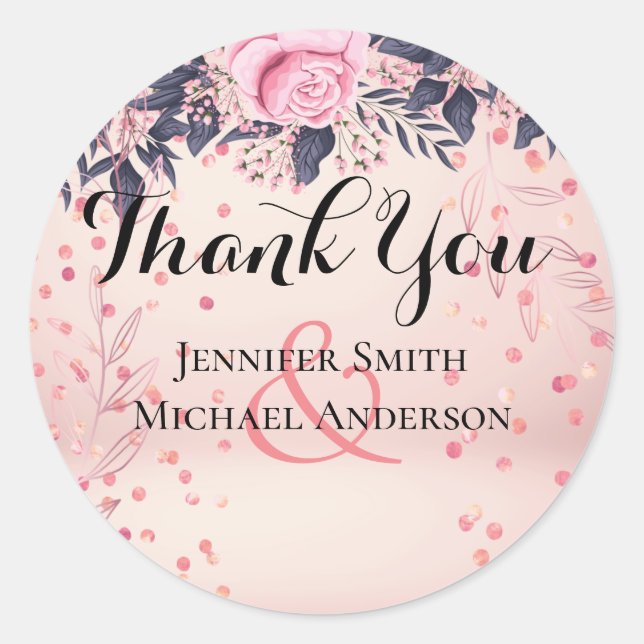 Sticker Rond Mariage floral rose moderne (Devant)