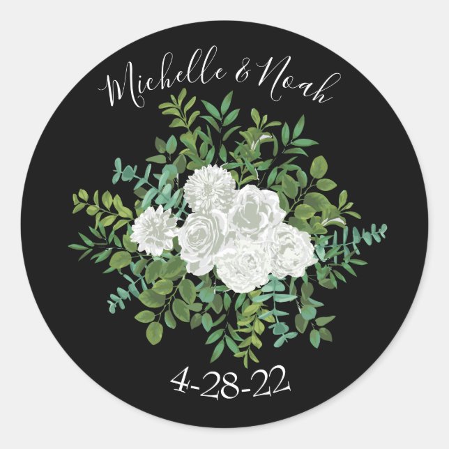 Sticker Rond Mariage floral rose noire et blanche (Devant)