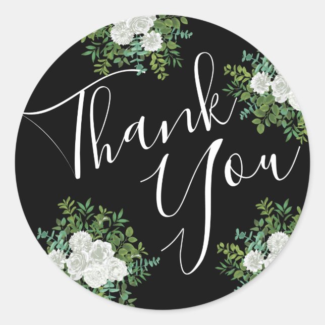 Sticker Rond Mariage floral rose noire et blanche (Devant)