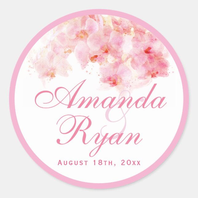 Sticker Rond Mariage floral rose orchidée (Devant)