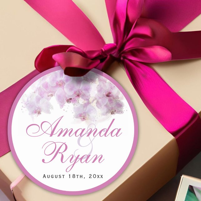 Sticker Rond Mariage floral rose orchidée (Créateur téléchargé)
