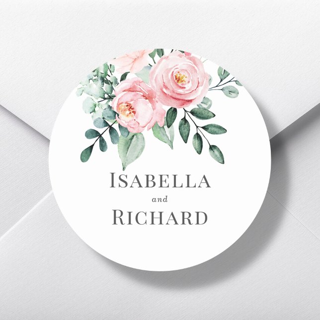 Sticker Rond Mariage floral rose pâle (Créateur téléchargé)