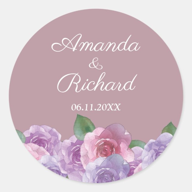 Sticker Rond Mariage floral rose pourpre rose Rose (Devant)