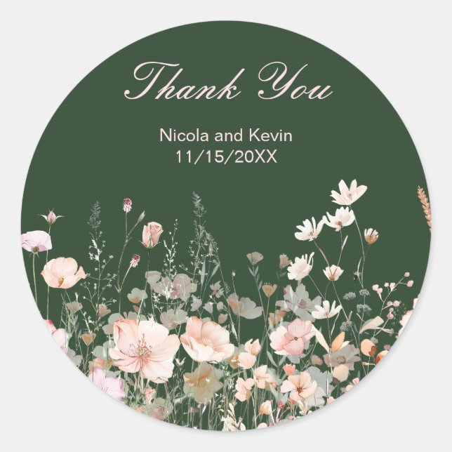 Sticker Rond Mariage floral rose rose rose fleur sauvage (Devant)