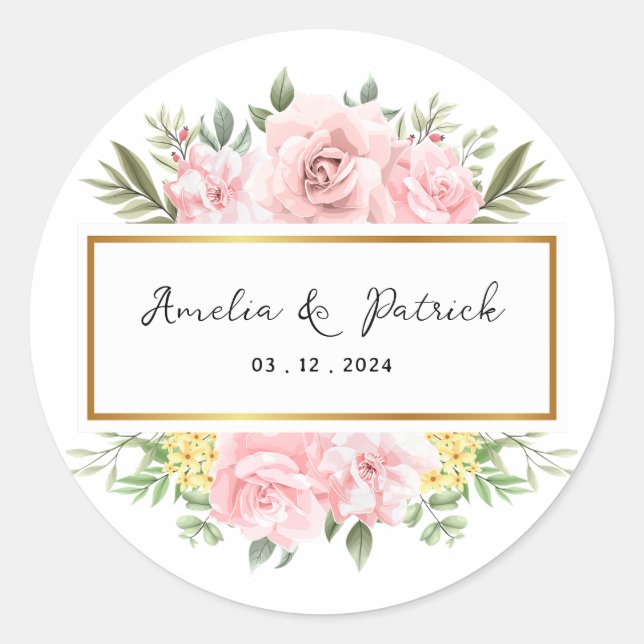 Sticker Rond Mariage floral rose rose tout simplement romantiqu (Devant)