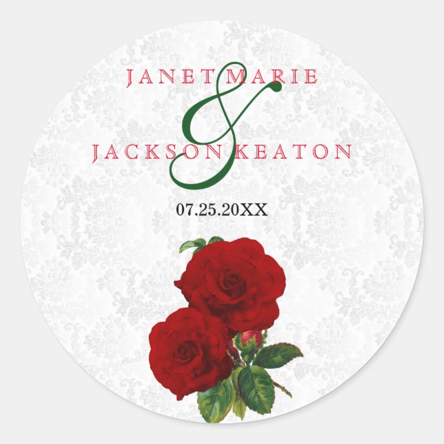 Sticker Rond Mariage floral Rose rouge profonde (Devant)