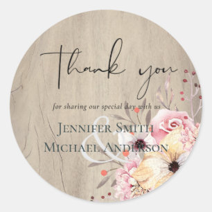Sticker Rond Mariage Floral rose rousse rustique