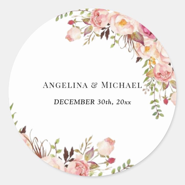 Sticker Rond Mariage floral rose simple (Devant)