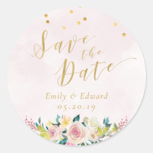 Sticker Rond Mariage floral rose vif Enregistrer la date