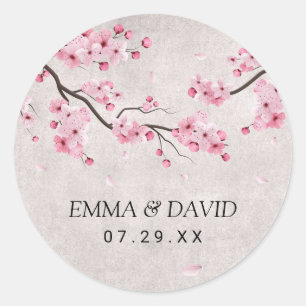 Sticker Rond Mariage floral rose Vintage en fleurs de cerisier