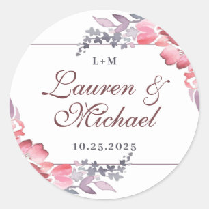 Sticker Rond Mariage floral roux roux poussiéreux