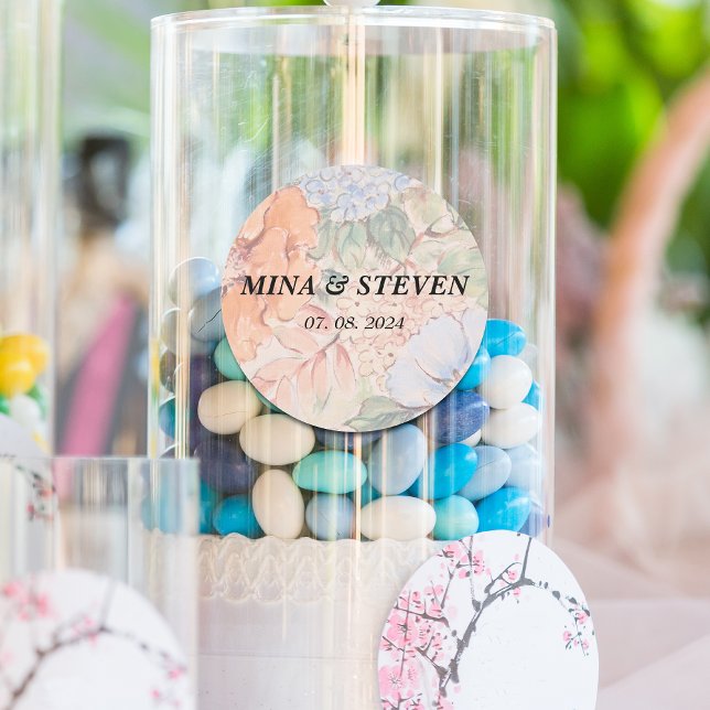 Sticker Rond Mariage floral rustique orange aquarelle (Créateur téléchargé)