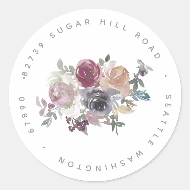 Sticker Rond Mariage Floral Rustique Terme Personnalisé Adresse (Devant)